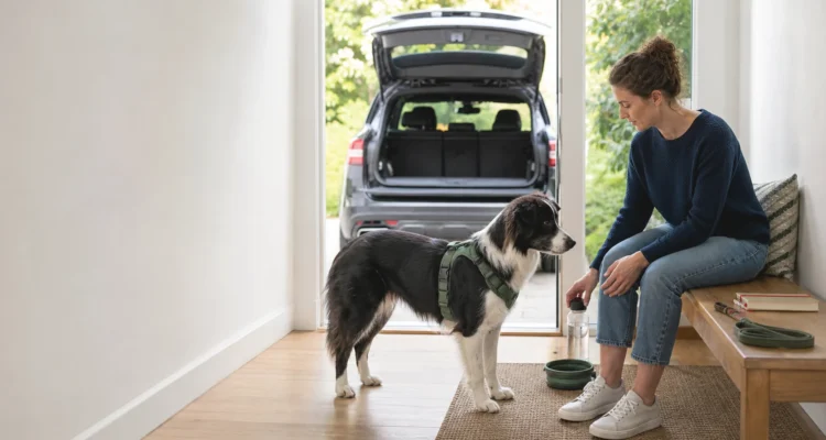 Healthy Paws Essentials scene illustrating activity restriction vs controlled exercise for minor dog injuries