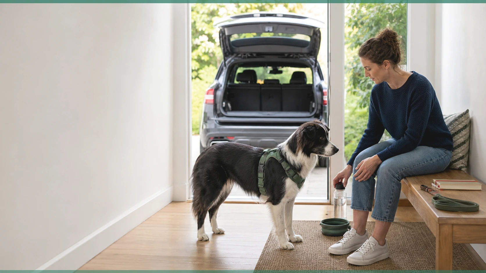 Healthy Paws Essentials scene illustrating activity restriction vs controlled exercise for minor dog injuries