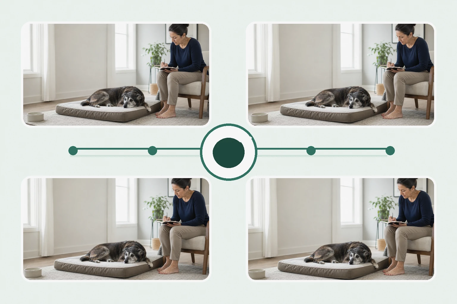 Illustrated owner guide for one-page seasonal event checklist for senior-like dog wellness