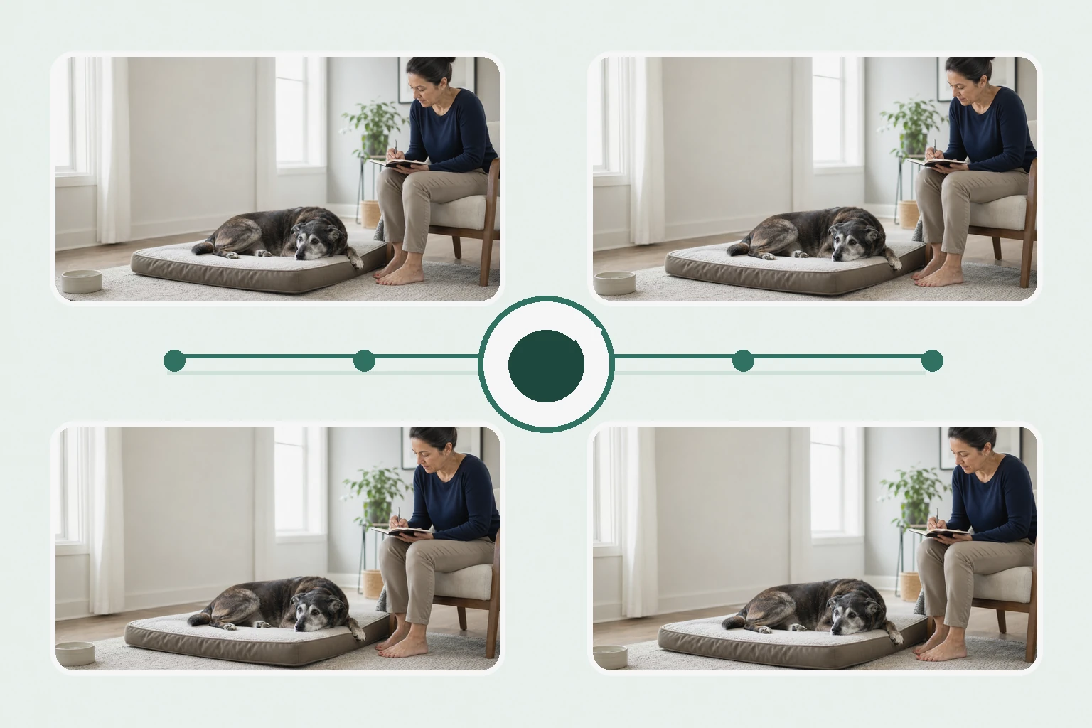 Illustrated owner guide for 12-week seasonal wellness journal for senior-like dogs