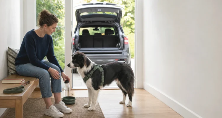 Healthy Paws Essentials scene illustrating seasonal event worksheet for integrating gut, joint, calming, and dental routines for dogs