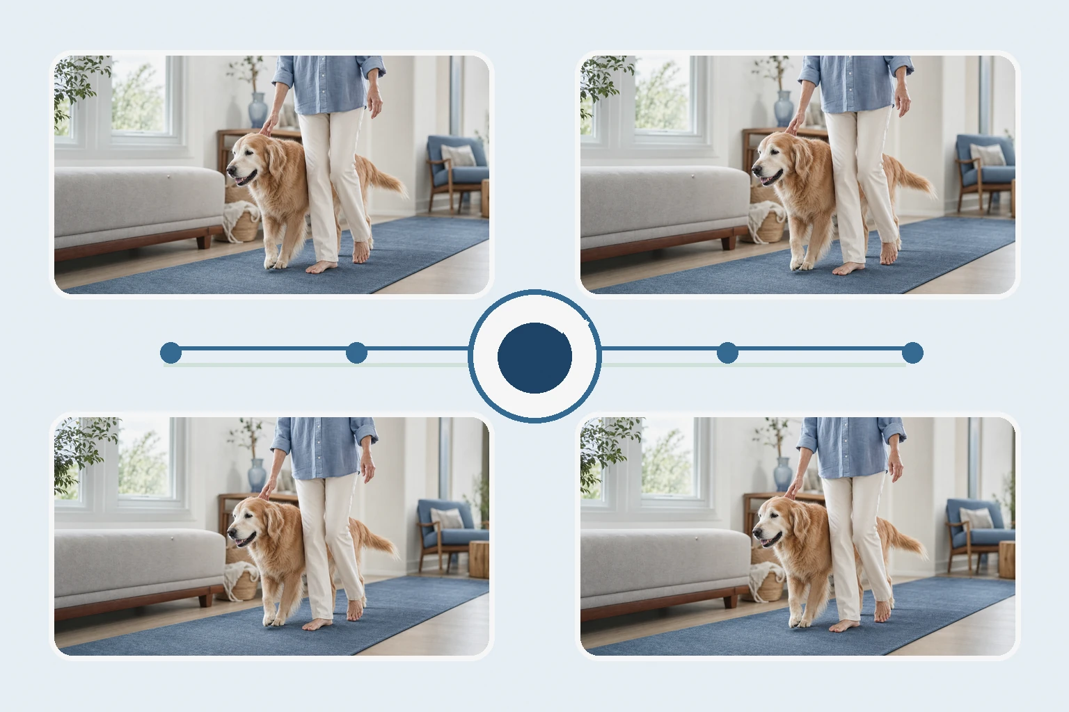 Illustrated owner guide for weekly joint comfort and activity tracking for adult dogs at home