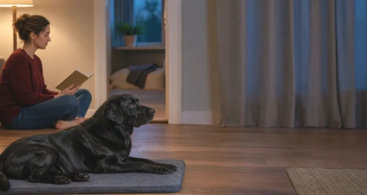 Healthy Paws Essentials scene illustrating environmental and routine changes that support anxious dogs at home