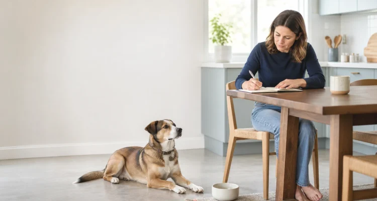 Healthy Paws Essentials scene illustrating year-round life-stage wellness and safety planner for dogs by season