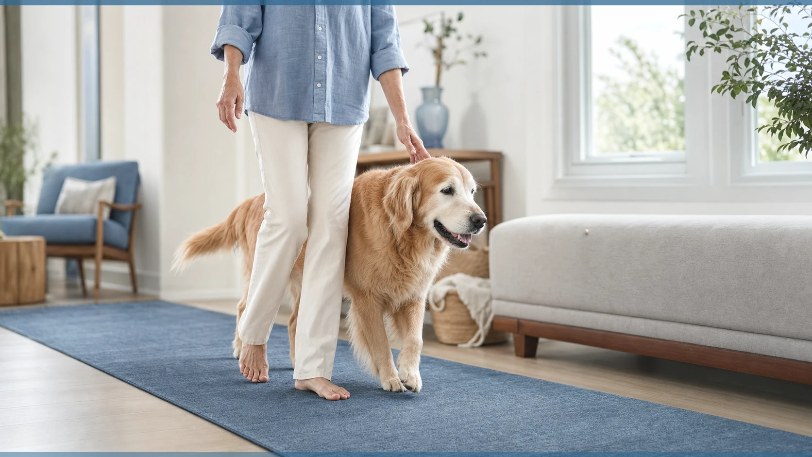 Healthy Paws Essentials scene illustrating tracking joint comfort and mobility changes in adult dogs around seasonal events