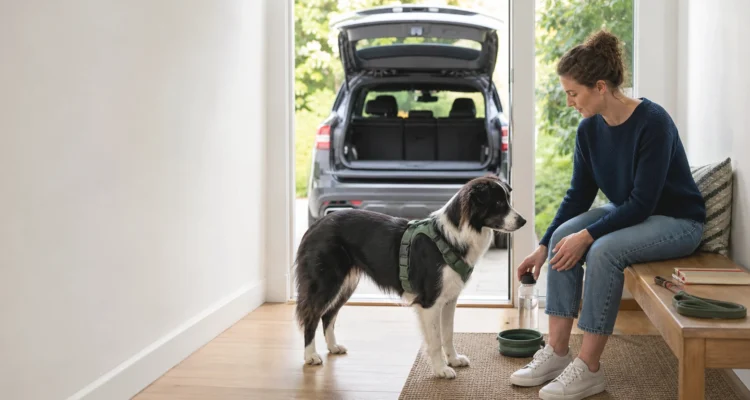 Healthy Paws Essentials scene illustrating seasonal health planning for frail senior dogs at home