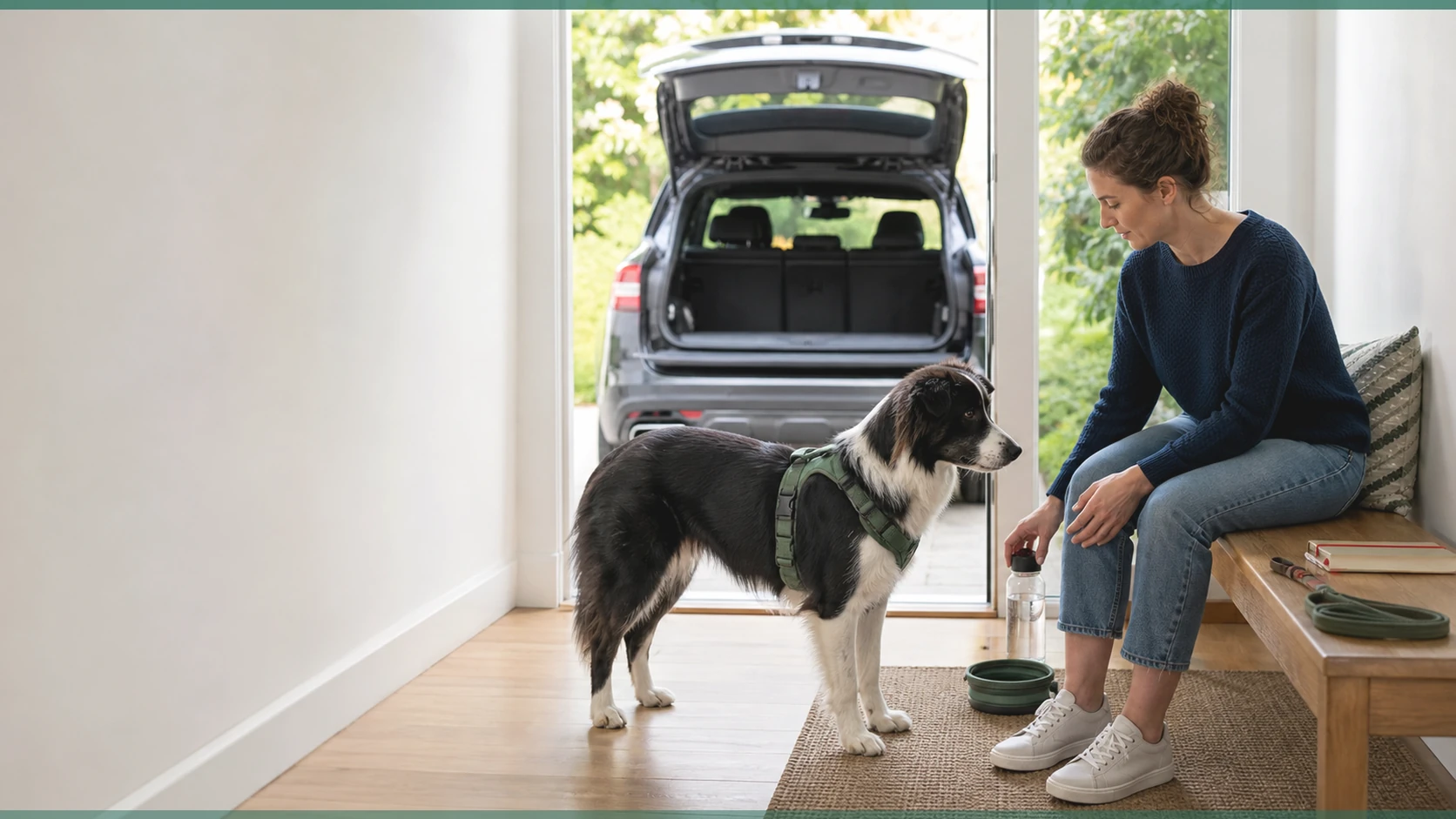 Healthy Paws Essentials scene illustrating seasonal health planning for frail senior dogs at home
