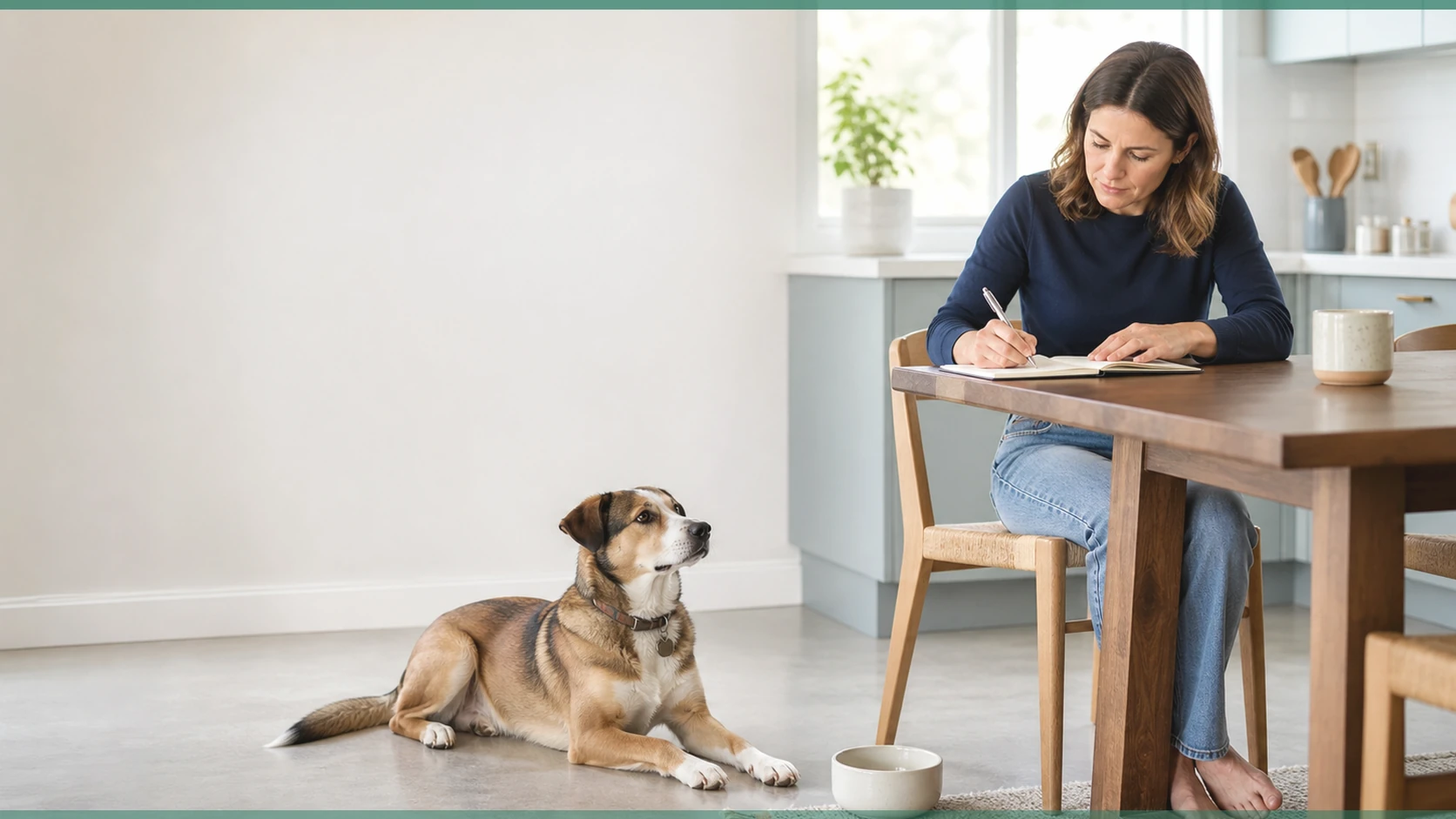 Healthy Paws Essentials scene illustrating modular seasonal wellness calendar for parasite, grooming, dental, and home safety