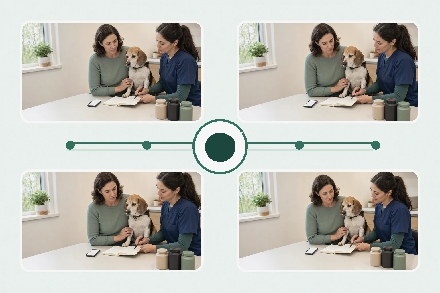 Illustrated owner guide for 28-day multi-pillar home observation template for dog supplements