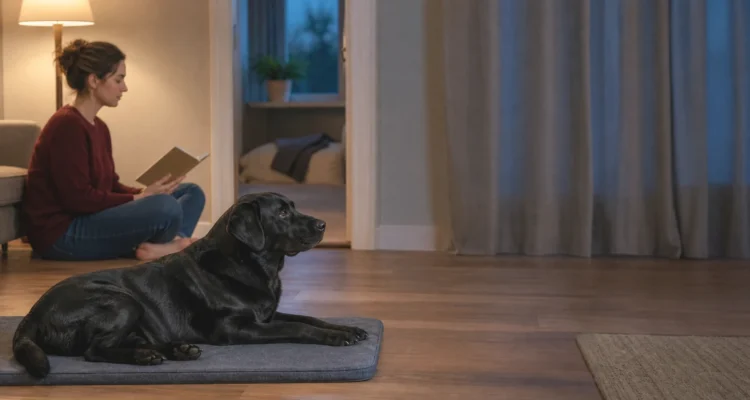 Healthy Paws Essentials scene illustrating tracking subtle anxiety changes around major household changes for dogs