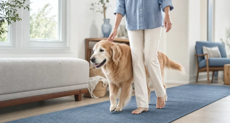 Healthy Paws Essentials scene illustrating choosing safe everyday movement strategies for dogs with mild mobility changes