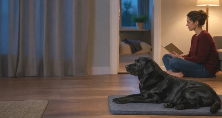Healthy Paws Essentials scene illustrating choosing appropriate mental enrichment activities for anxious dogs