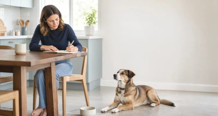 Healthy Paws Essentials scene illustrating subtle changes in resting breathing and everyday energy use in dogs at home