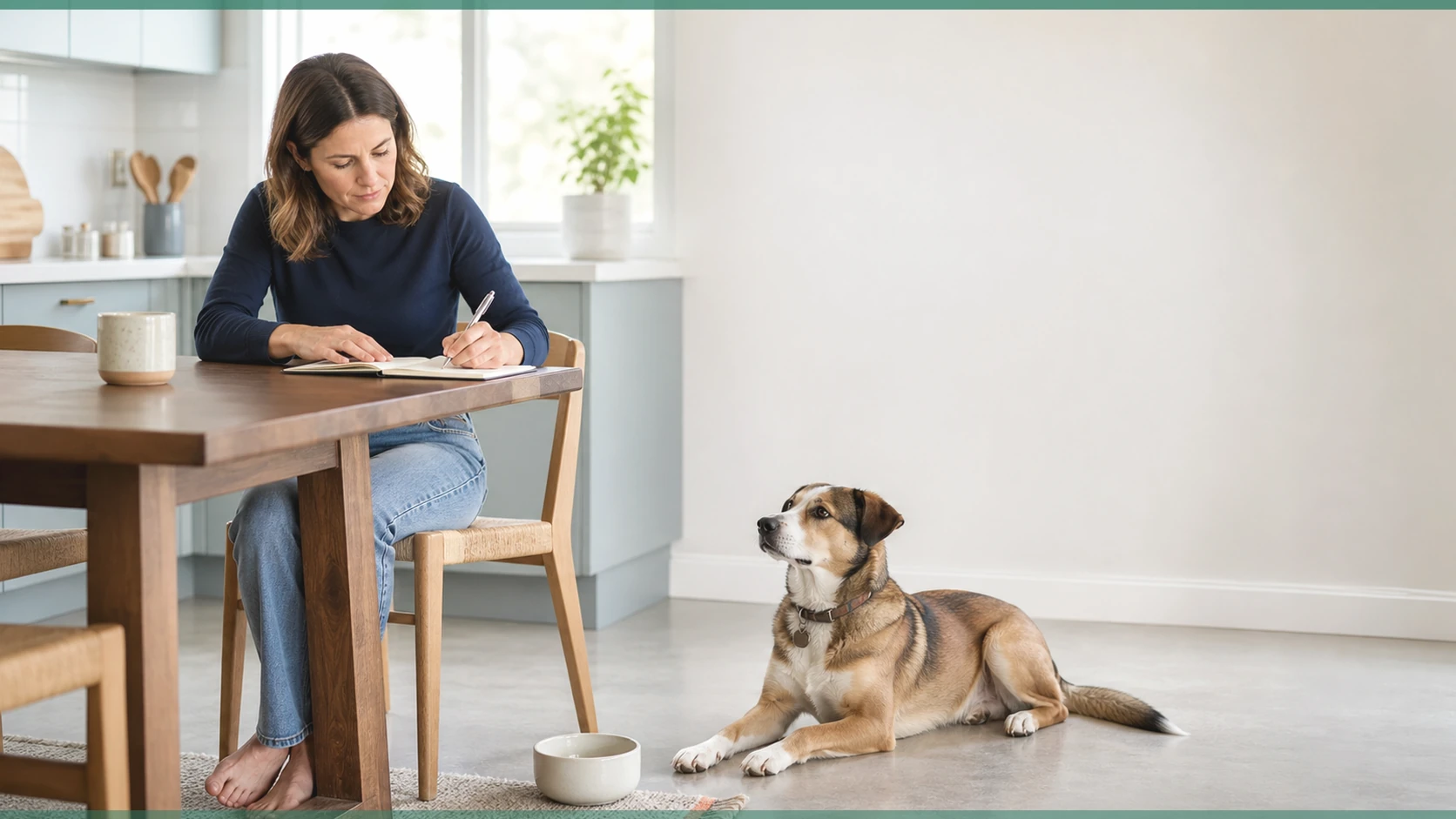 Healthy Paws Essentials scene illustrating subtle changes in resting breathing and everyday energy use in dogs at home