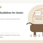 Custom Healthy Paws Essentials illustration for Exercise Guidelines for Senior Dogs, showing a dog and a vet-first care planning concept.