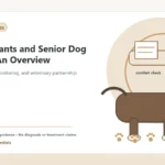Custom Healthy Paws Essentials illustration for Antioxidants and Senior Dog Health: An Overview, showing a dog and a vet-first care planning concept.