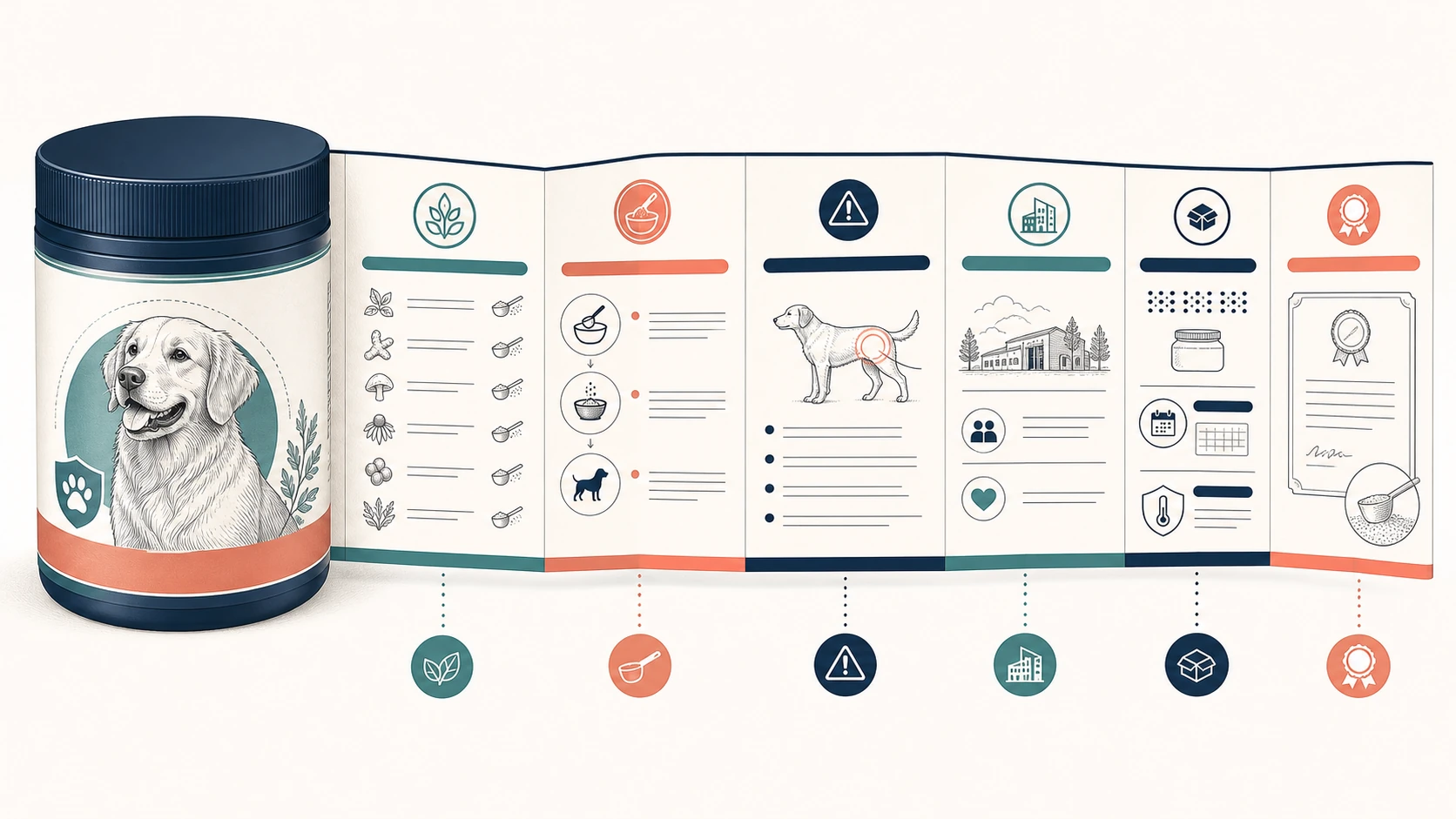 Clean label-decoding illustration identifies product identity, ingredients and amounts, directions, cautions, company, lot, and date.
