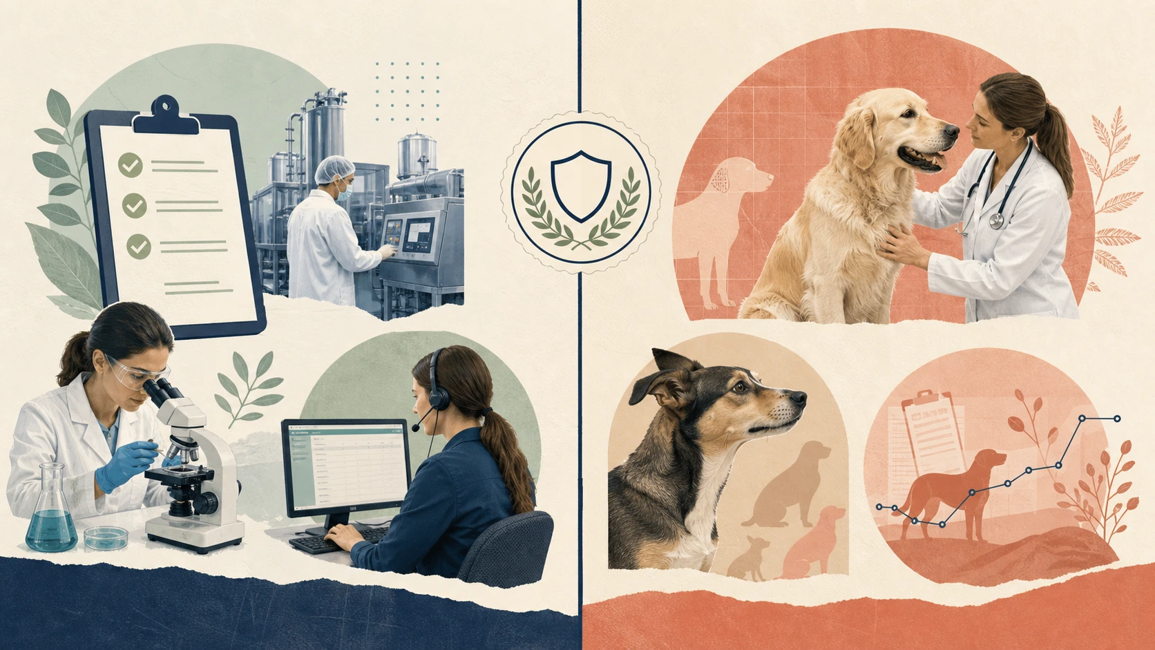 Editorial diagram separates NASC company audit criteria from product evidence, veterinary suitability, and guaranteed outcomes.