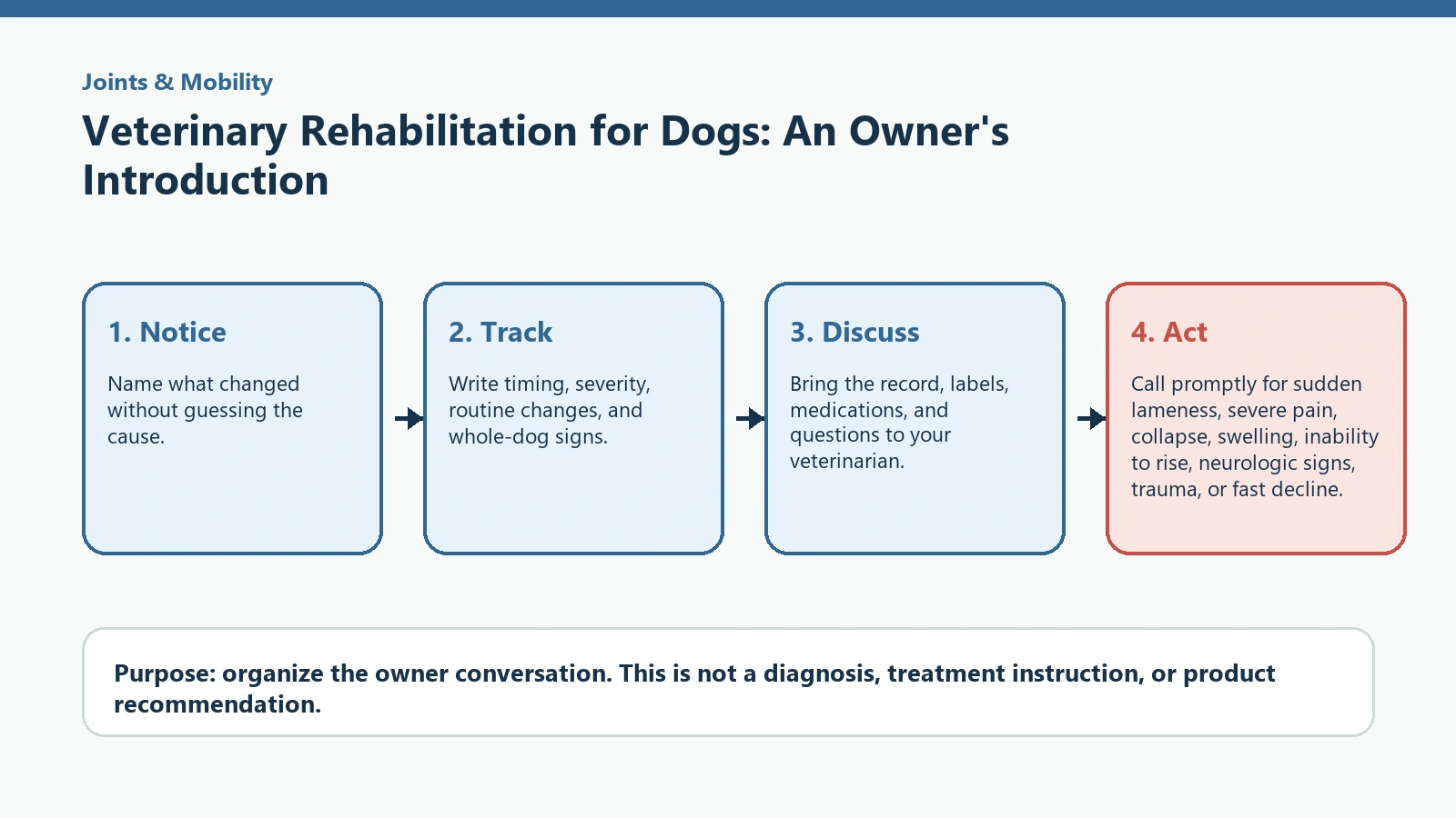 Decision pathway for Veterinary Rehabilitation for Dogs: An Owner's Introduction.