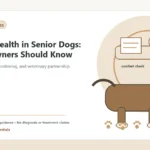 Custom Healthy Paws Essentials illustration for Dental Health in Senior Dogs: What Owners Should Know, showing a dog and a vet-first care planning concept.