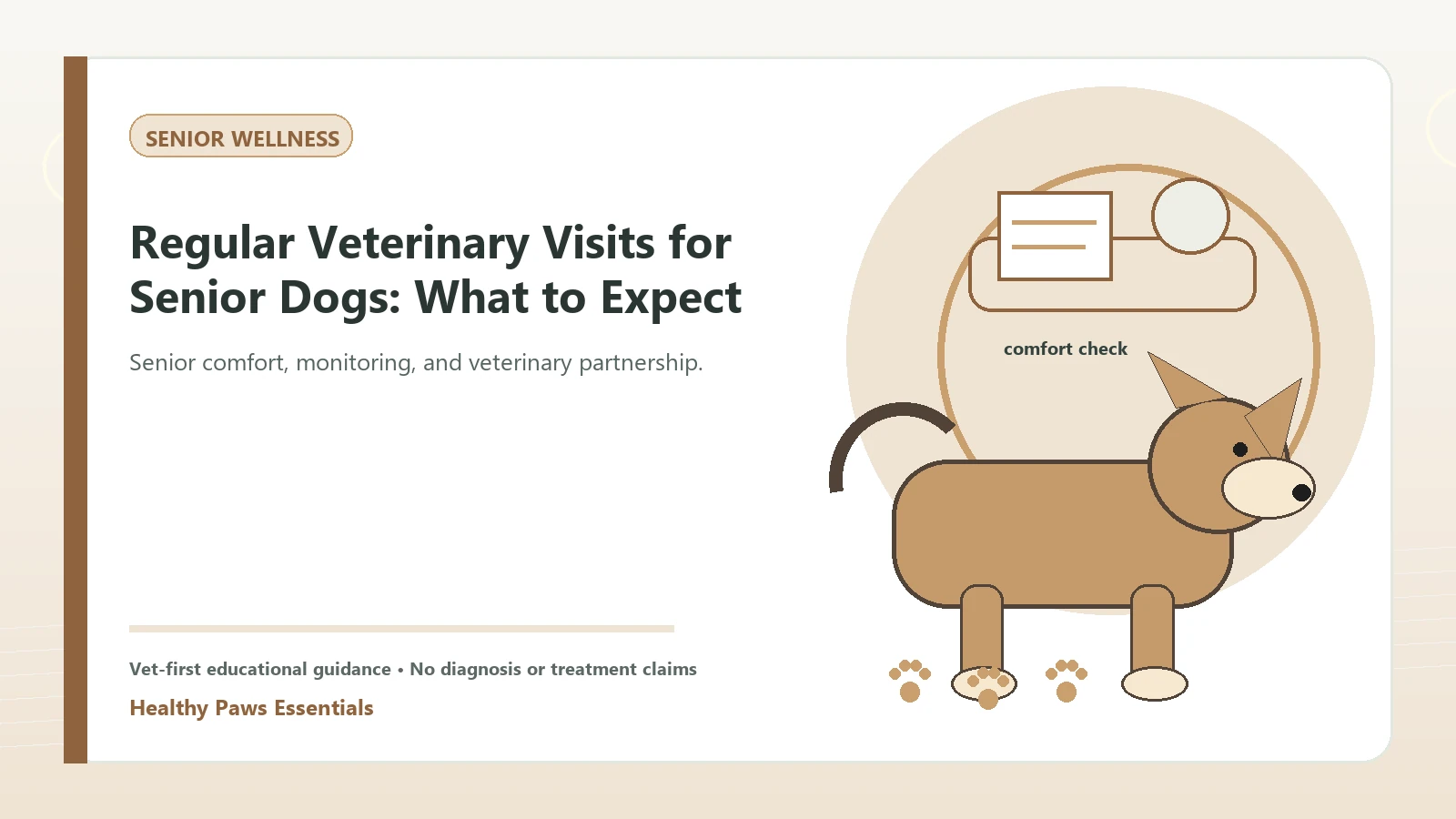 Custom Healthy Paws Essentials illustration for Regular Veterinary Visits for Senior Dogs: What to Expect, showing a dog and a vet-first care planning concept.