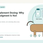 Custom Healthy Paws Essentials illustration for Dog Supplement Dosing: Why Owner Judgment Is Not Enough, showing a dog and a vet-first care planning concept.