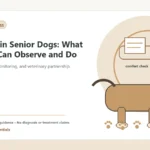 Custom Healthy Paws Essentials illustration for Arthritis in Senior Dogs: What Owners Can Observe and Do, showing a dog and a vet-first care planning concept.