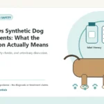 Custom Healthy Paws Essentials illustration for Natural vs Synthetic Dog Supplements: What the Distinction Actually Means, showing a dog and a vet-first care planning concept.