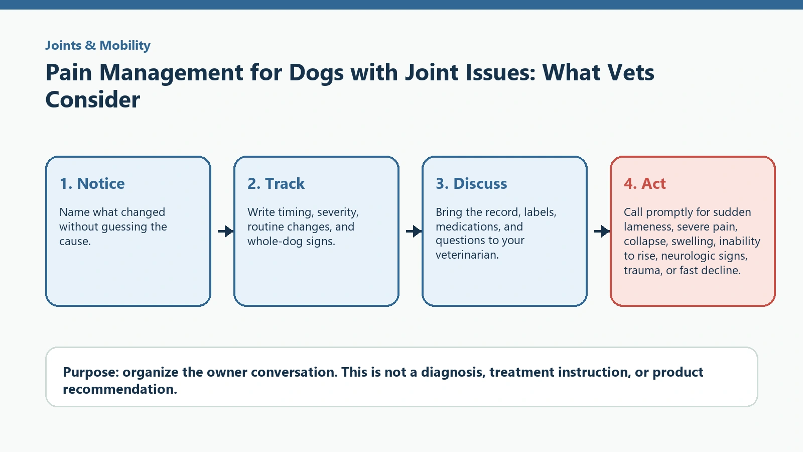 Decision pathway for Pain Management for Dogs with Joint Issues: What Vets Consider.