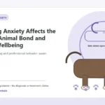 Custom Healthy Paws Essentials illustration for How Dog Anxiety Affects the Human-Animal Bond and Owner Wellbeing, showing a dog and a vet-first care planning concept.