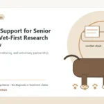 Custom Healthy Paws Essentials illustration for Immune Support for Senior Dogs: A Vet-First Research Overview, showing a dog and a vet-first care planning concept.