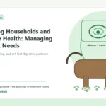 Custom Healthy Paws Essentials illustration for Multi-Dog Households and Digestive Health: Managing Different Needs, showing a dog and a vet-first care planning concept.