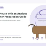 Custom Healthy Paws Essentials illustration for Moving House with an Anxious Dog: Owner Preparation Guide, showing a dog and a vet-first care planning concept.