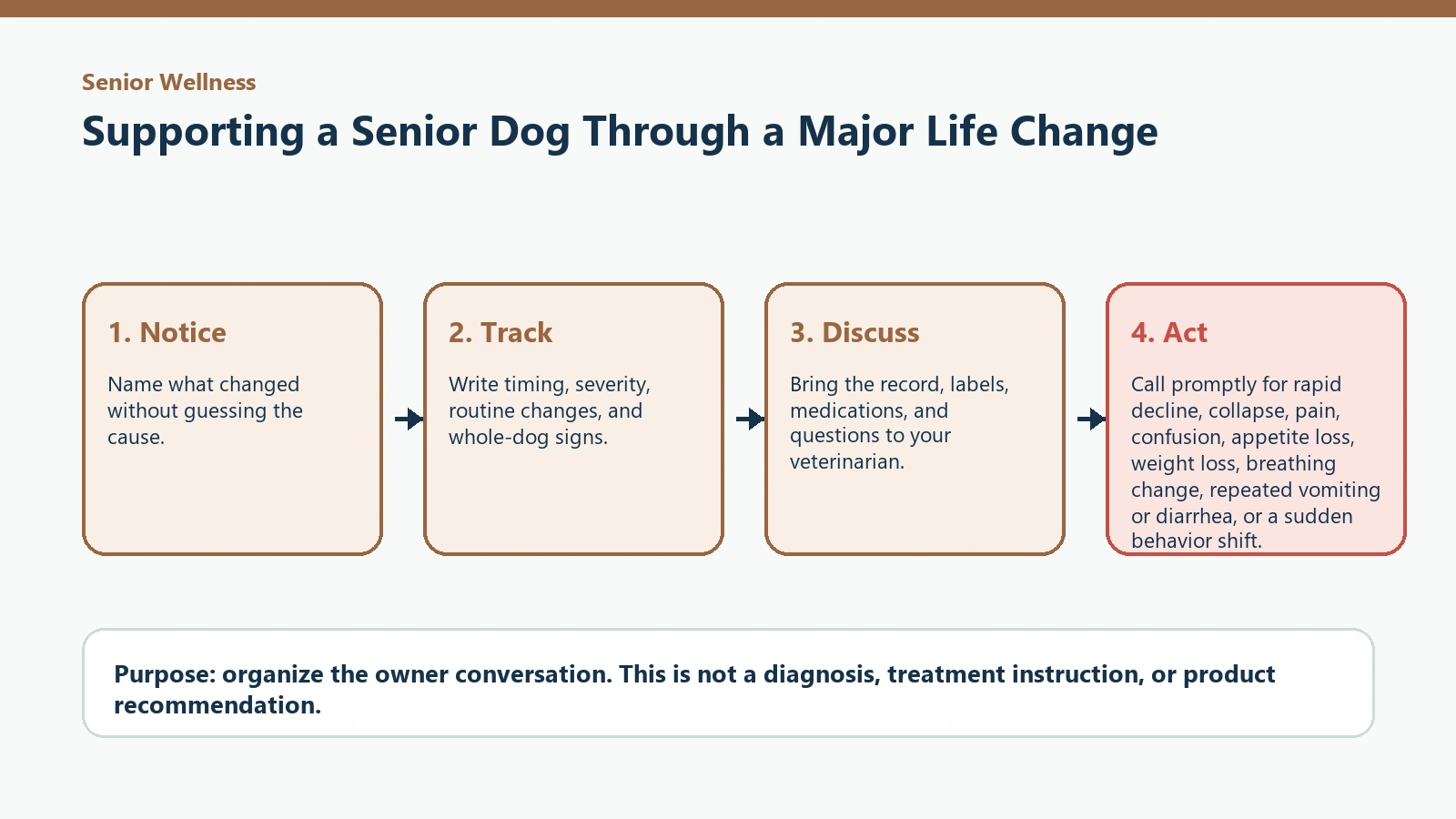 Decision pathway for Supporting a Senior Dog Through a Major Life Change.