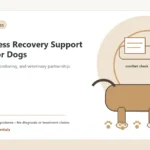 Custom Healthy Paws Essentials illustration for Post-Illness Recovery Support for Senior Dogs, showing a dog and a vet-first care planning concept.