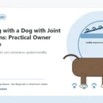Custom Healthy Paws Essentials illustration for Traveling with a Dog with Joint Conditions: Practical Owner Guidance, showing a dog and a vet-first care planning concept.