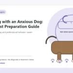 Custom Healthy Paws Essentials illustration for Traveling with an Anxious Dog: A Vet-First Preparation Guide, showing a dog and a vet-first care planning concept.