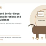 Custom Healthy Paws Essentials illustration for Large-Breed Senior Dogs: Health Considerations and Owner Guidance, showing a dog and a vet-first care planning concept.