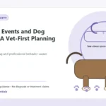 Custom Healthy Paws Essentials illustration for Seasonal Events and Dog Anxiety: A Vet-First Planning Guide, showing a dog and a vet-first care planning concept.