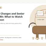 Custom Healthy Paws Essentials illustration for Seasonal Changes and Senior Dog Health: What to Watch Each Season, showing a dog and a vet-first care planning concept.