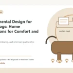 Custom Healthy Paws Essentials illustration for Environmental Design for Senior Dogs: Home Adaptations for Comfort and Safety, showing a dog and a vet-first care planning concept.