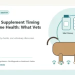 Custom Healthy Paws Essentials illustration for Seasonal Supplement Timing and Canine Health: What Vets Consider, showing a dog and a vet-first care planning concept.