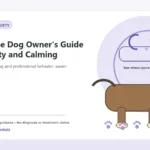 Custom Healthy Paws Essentials illustration for First-Time Dog Owner's Guide to Anxiety and Calming, showing a dog and a vet-first care planning concept.