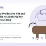 Custom Healthy Paws Essentials illustration for Building a Productive Vet and Behaviorist Relationship for Your Anxious Dog, showing a dog and a vet-first care planning concept.