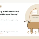 Custom Healthy Paws Essentials illustration for Senior Dog Health Glossary: Key Terms Owners Should Know, showing a dog and a vet-first care planning concept.